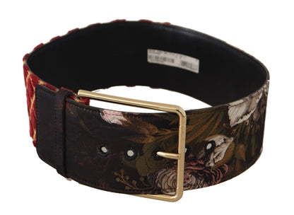 Ceinture Dolce & Gabbana multicolore en cuir large à boucle ardillon dorée motif floral