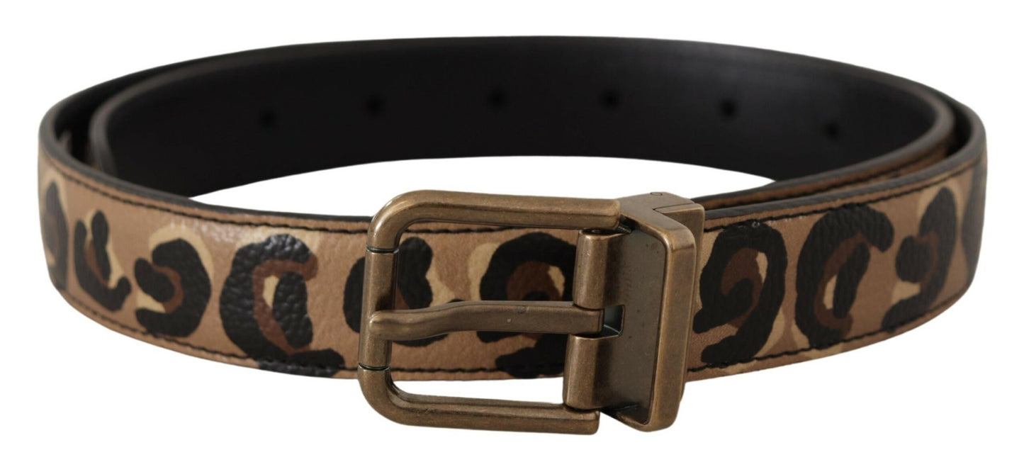 Ceinture Dolce & Gabbana en cuir marron à imprimé léopard avec boucle en métal bronze