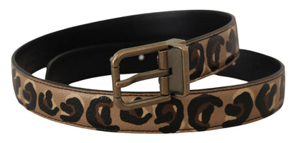 Ceinture Dolce & Gabbana en cuir marron à imprimé léopard avec boucle en métal bronze
