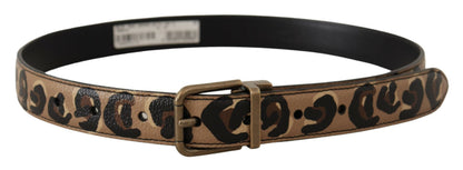 Ceinture Dolce & Gabbana en cuir marron à imprimé léopard avec boucle en métal bronze