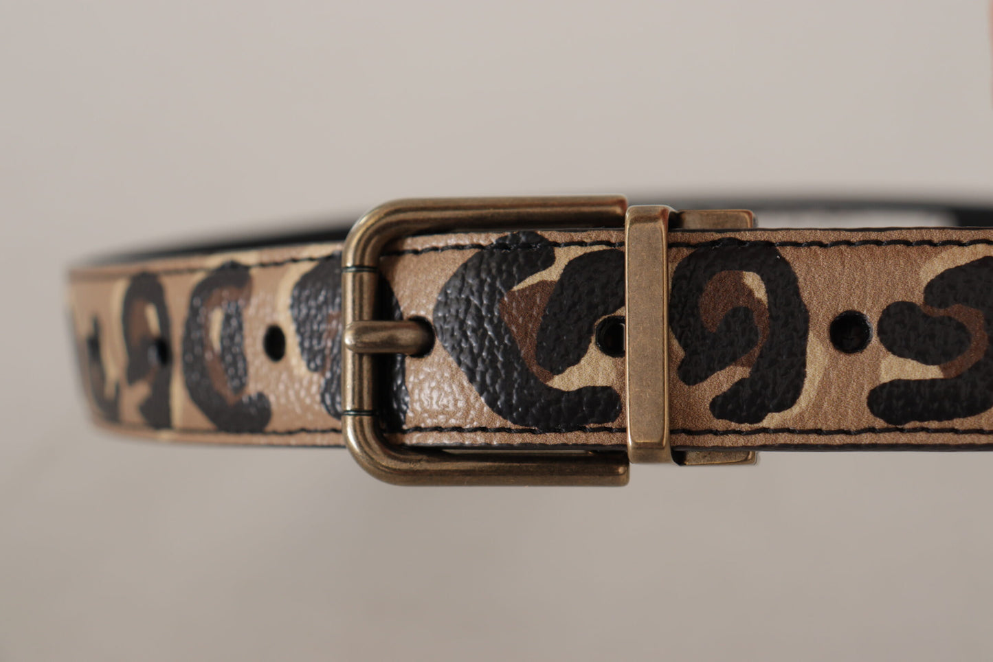Ceinture Dolce & Gabbana en cuir marron à imprimé léopard avec boucle en métal bronze