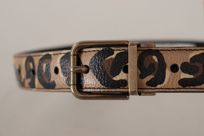 Ceinture Dolce & Gabbana en cuir marron à imprimé léopard avec boucle en métal bronze