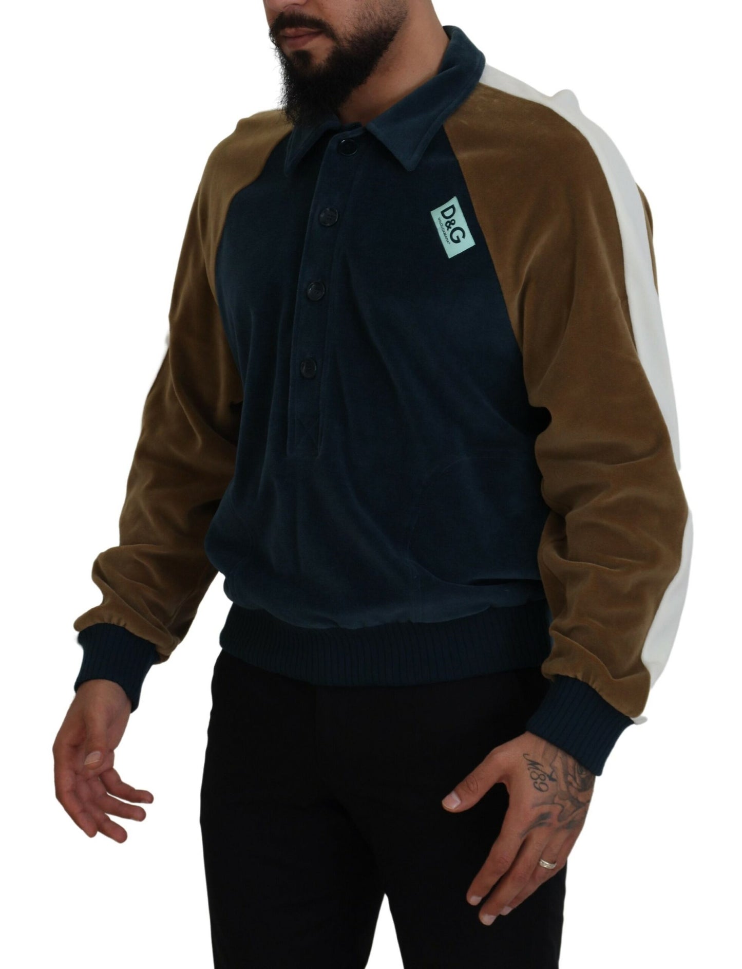 Pull col polo en coton multicolore Dolce & Gabbana
