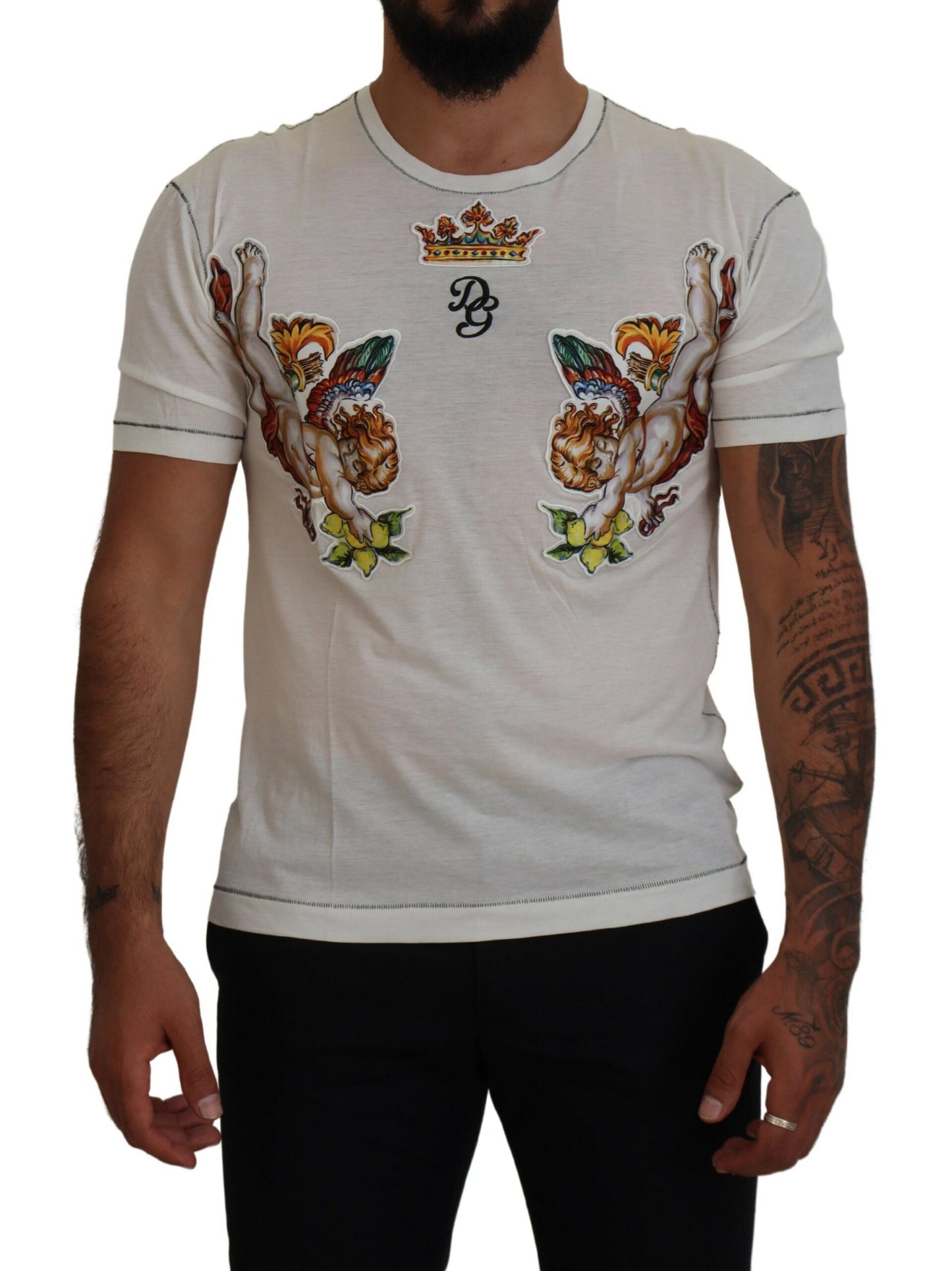 T-shirt blanc à manches courtes imprimé Dolce & Gabbana pour homme