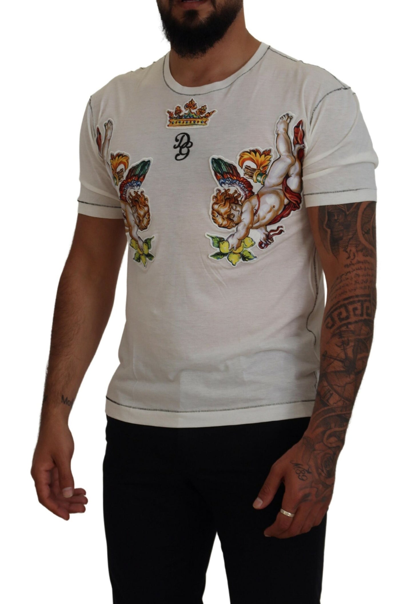 T-shirt blanc à manches courtes imprimé Dolce & Gabbana pour homme