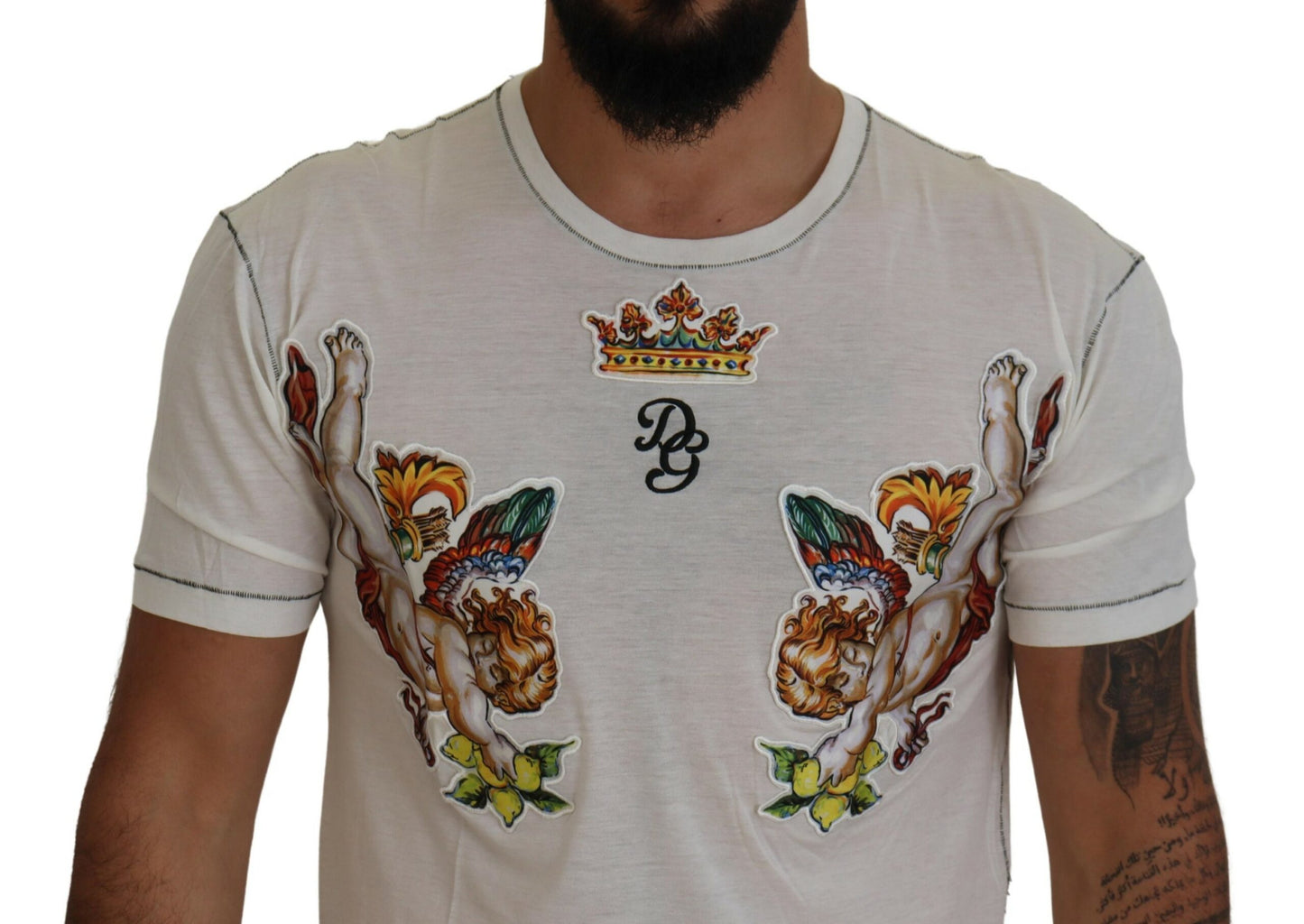 T-shirt blanc à manches courtes imprimé Dolce & Gabbana pour homme
