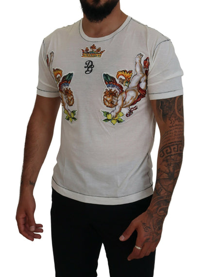 T-shirt blanc à manches courtes imprimé Dolce & Gabbana pour homme