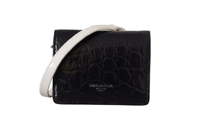 Portefeuille porte-cartes Dolce & Gabbana en cuir de caïman bleu et blanc