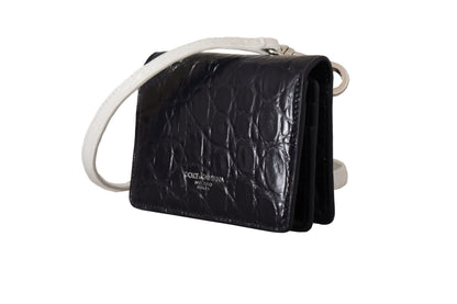 Portefeuille porte-cartes Dolce & Gabbana en cuir de caïman bleu et blanc