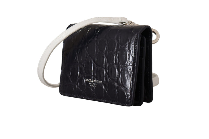 Dolce & Gabbana Tarjetero Cartera de Piel de Caimán Azul Blanco