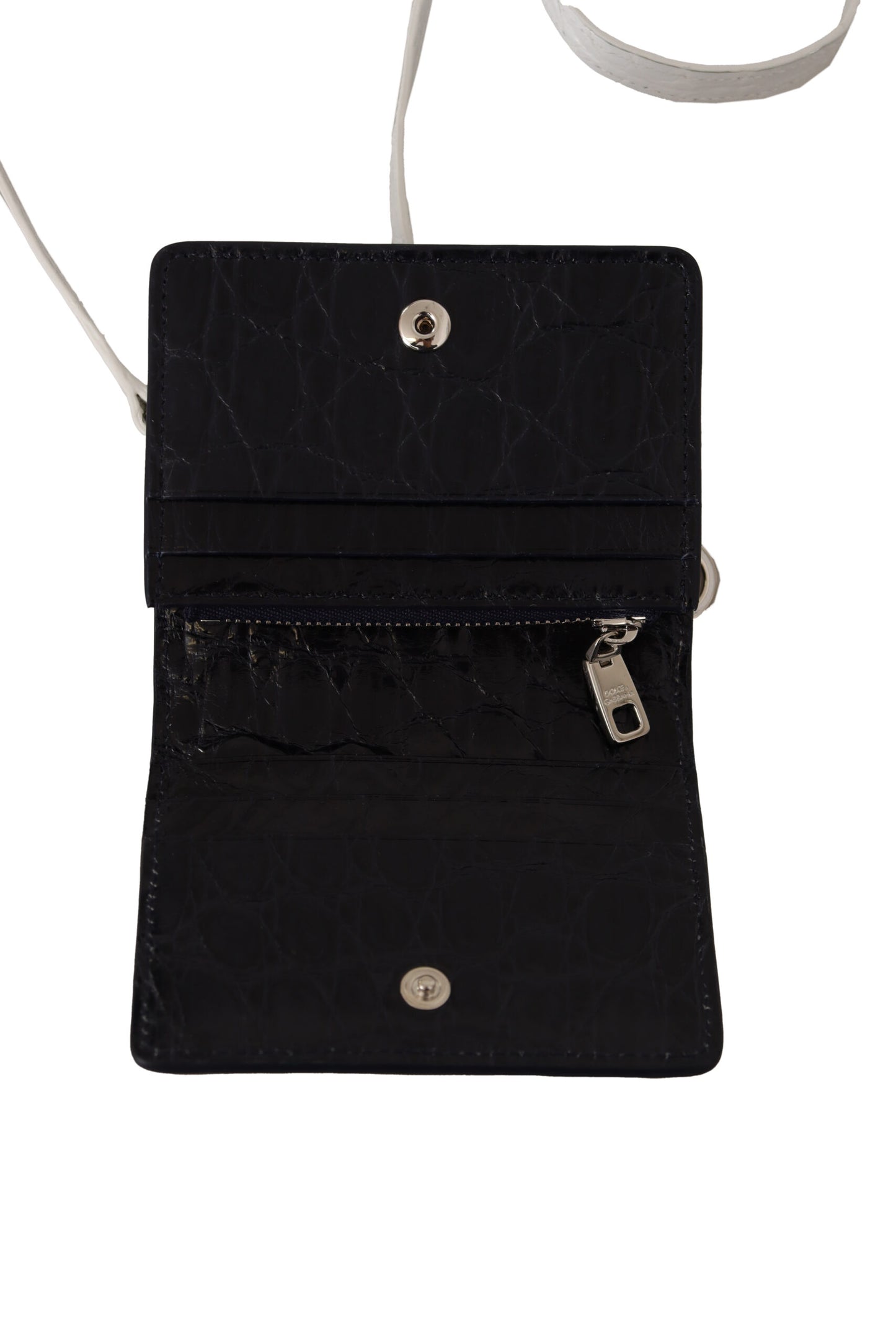 Portefeuille porte-cartes Dolce & Gabbana en cuir de caïman bleu et blanc