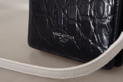 Portefeuille porte-cartes Dolce & Gabbana en cuir de caïman bleu et blanc
