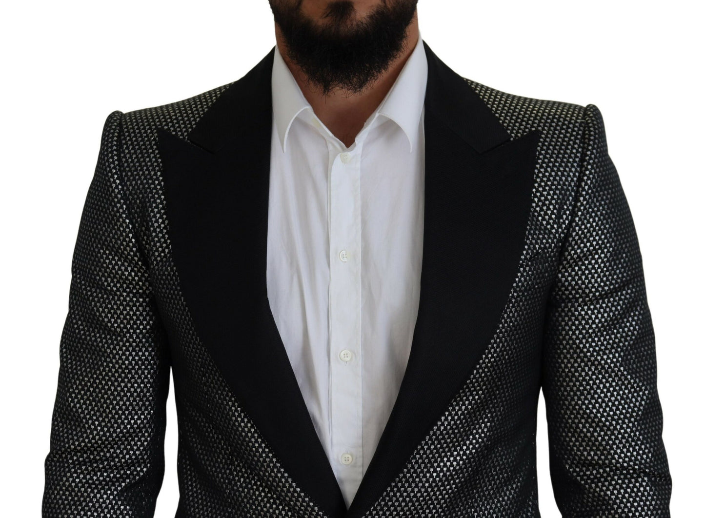 Veste-blazer Dolce & Gabbana en jacquard noir et argent coupe slim