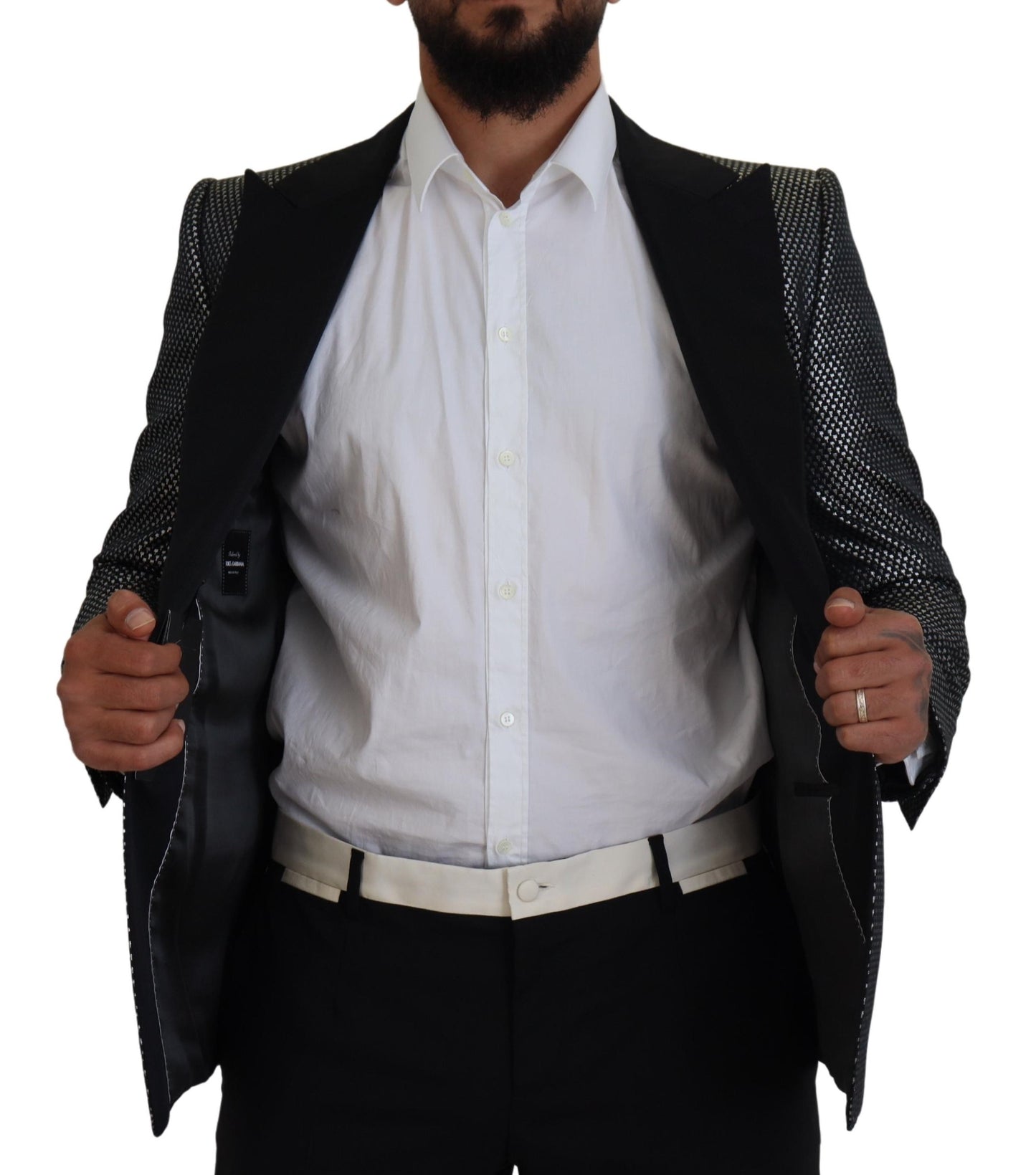 Veste-blazer Dolce & Gabbana en jacquard noir et argent coupe slim