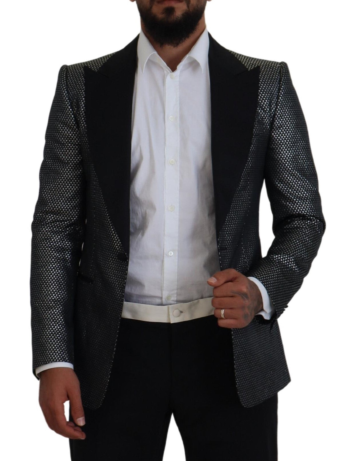 Veste-blazer Dolce & Gabbana en jacquard noir et argent coupe slim