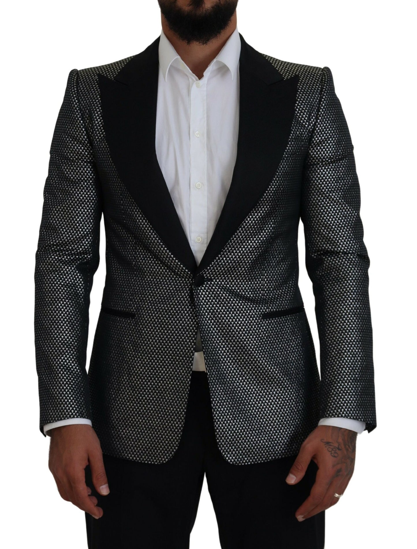 Veste-blazer Dolce & Gabbana en jacquard noir et argent coupe slim