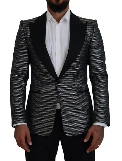 Veste-blazer Dolce & Gabbana en jacquard noir et argent coupe slim