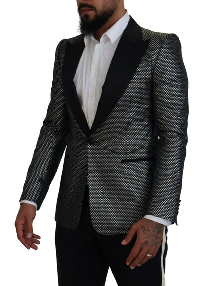 Veste-blazer Dolce & Gabbana en jacquard noir et argent coupe slim