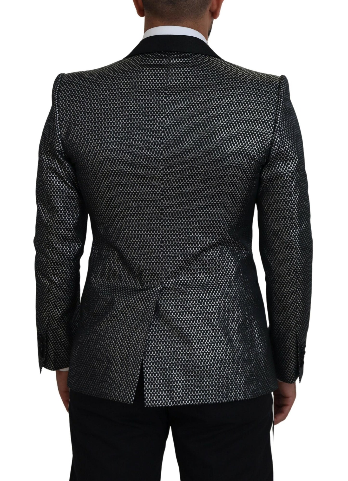 Veste-blazer Dolce & Gabbana en jacquard noir et argent coupe slim