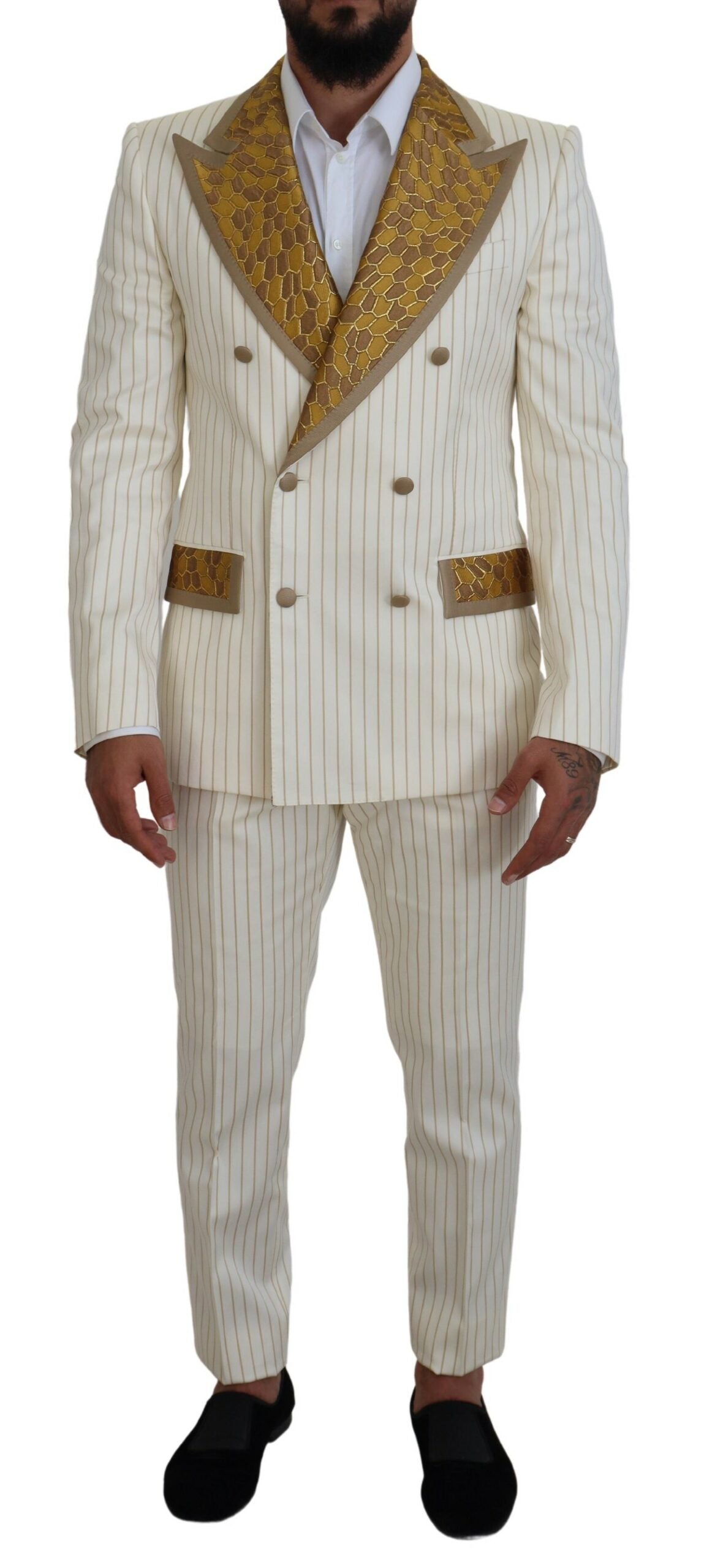 Costume slim à rayures or blanc cassé Dolce & Gabbana