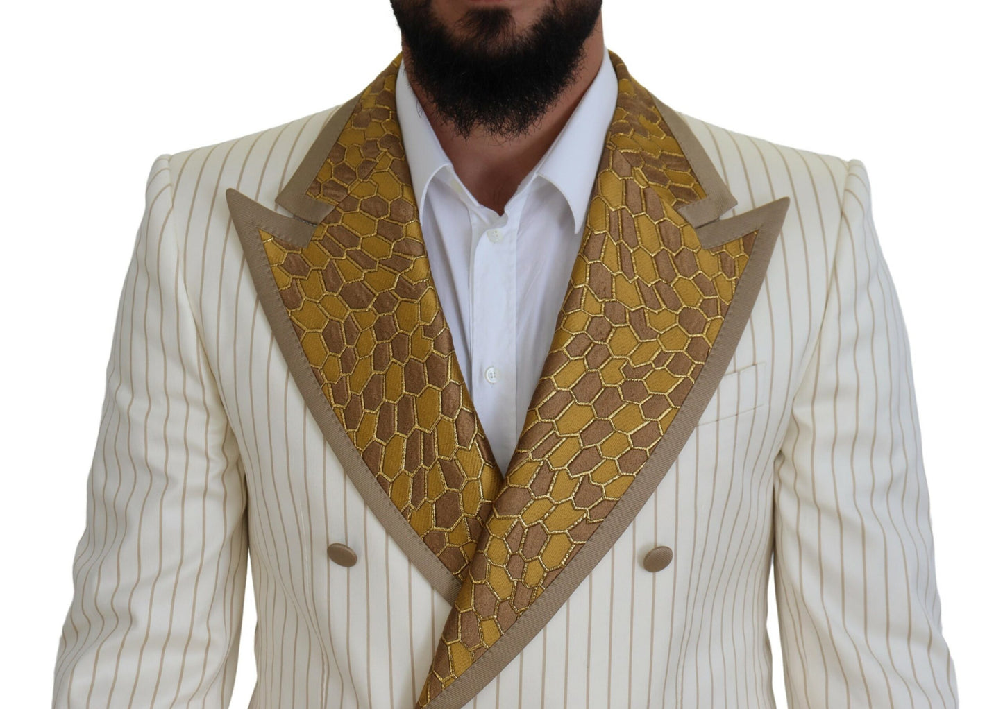 Costume slim à rayures or blanc cassé Dolce & Gabbana