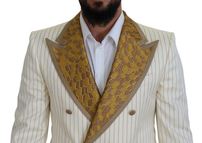 Costume slim à rayures or blanc cassé Dolce & Gabbana
