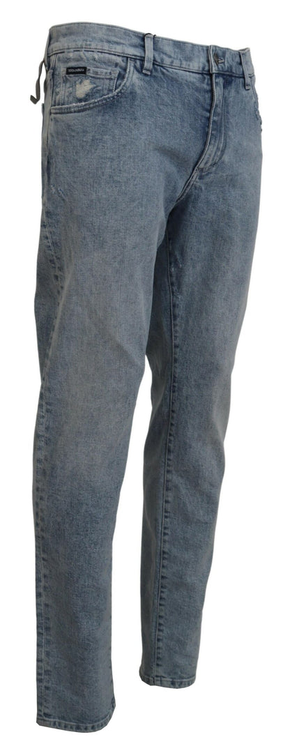 Jean slim en denim de coton délavé bleu Dolce & Gabbana