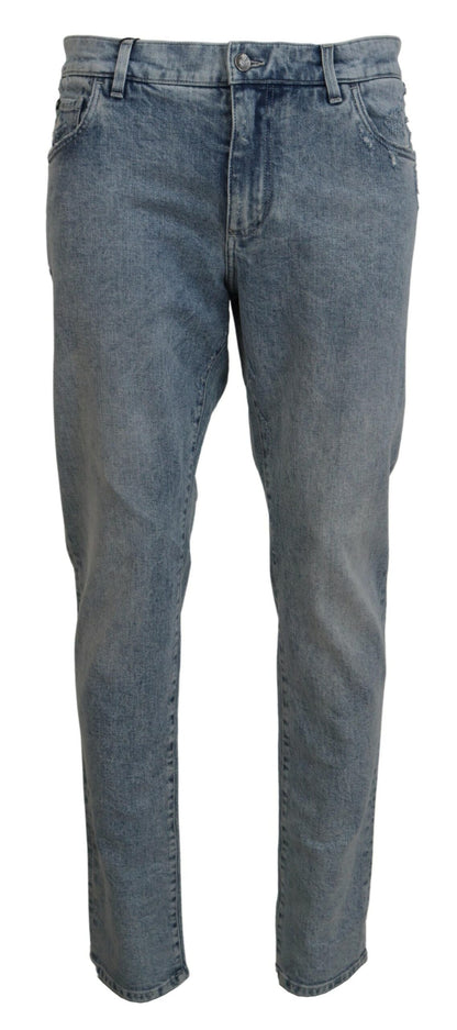 Jean slim en denim de coton délavé bleu Dolce & Gabbana