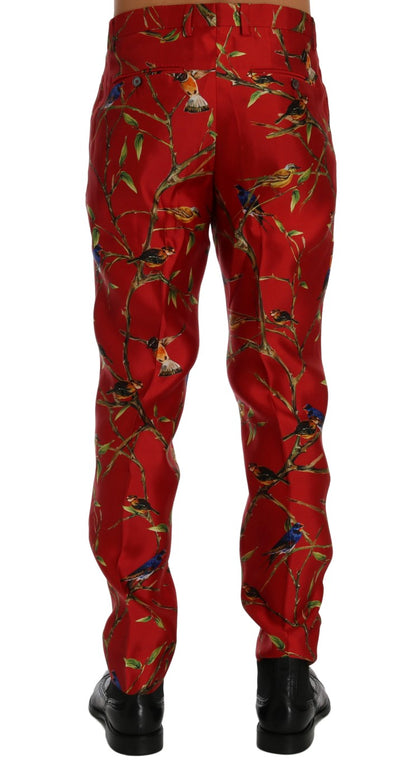Pantalon en soie rouge à imprimé oiseau Dolce & Gabbana