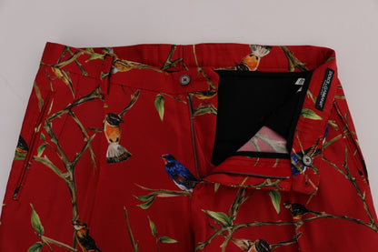 Pantalon en soie rouge à imprimé oiseau Dolce & Gabbana