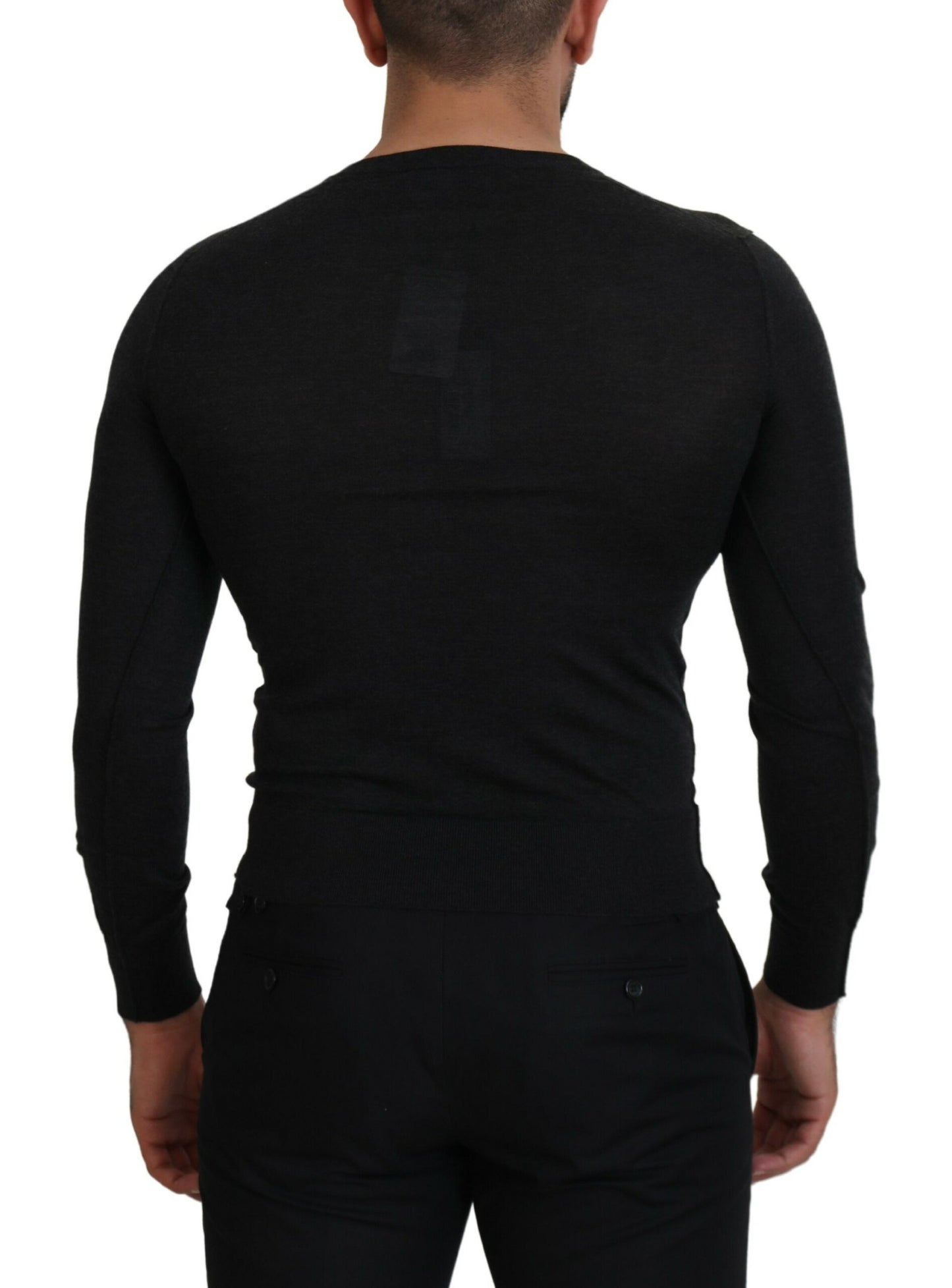 Pull en cachemire gris à col en V cœur doré Dolce & Gabbana