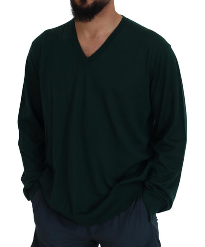 Pull en cachemire vert à col en V Dolce & Gabbana