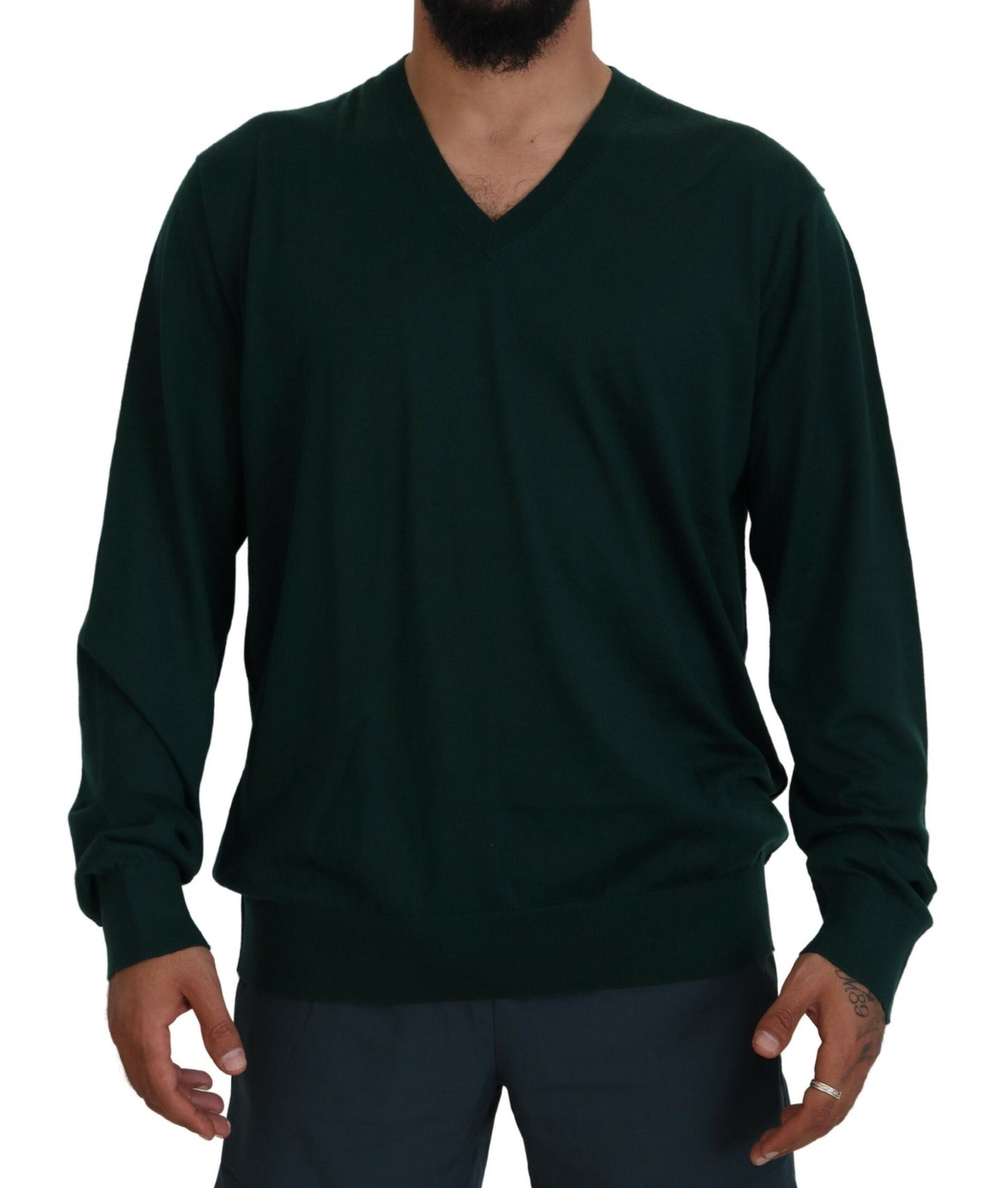 Pull en cachemire vert à col en V Dolce & Gabbana