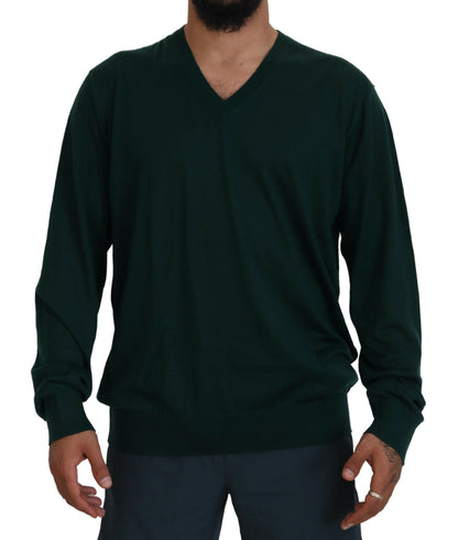 Pull en cachemire vert à col en V Dolce & Gabbana