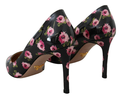 Escarpins Prada en cuir noir à talons aiguilles fleuris