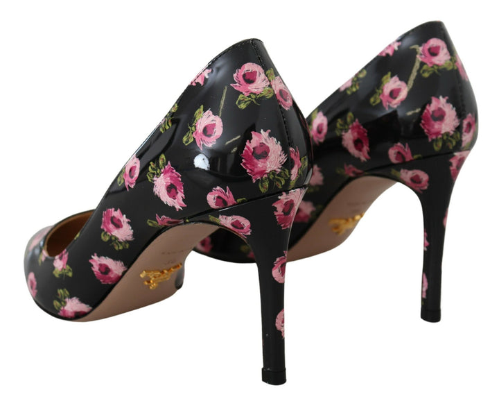 Escarpins Prada en cuir noir à talons aiguilles fleuris
