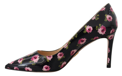 Escarpins Prada en cuir noir à talons aiguilles fleuris