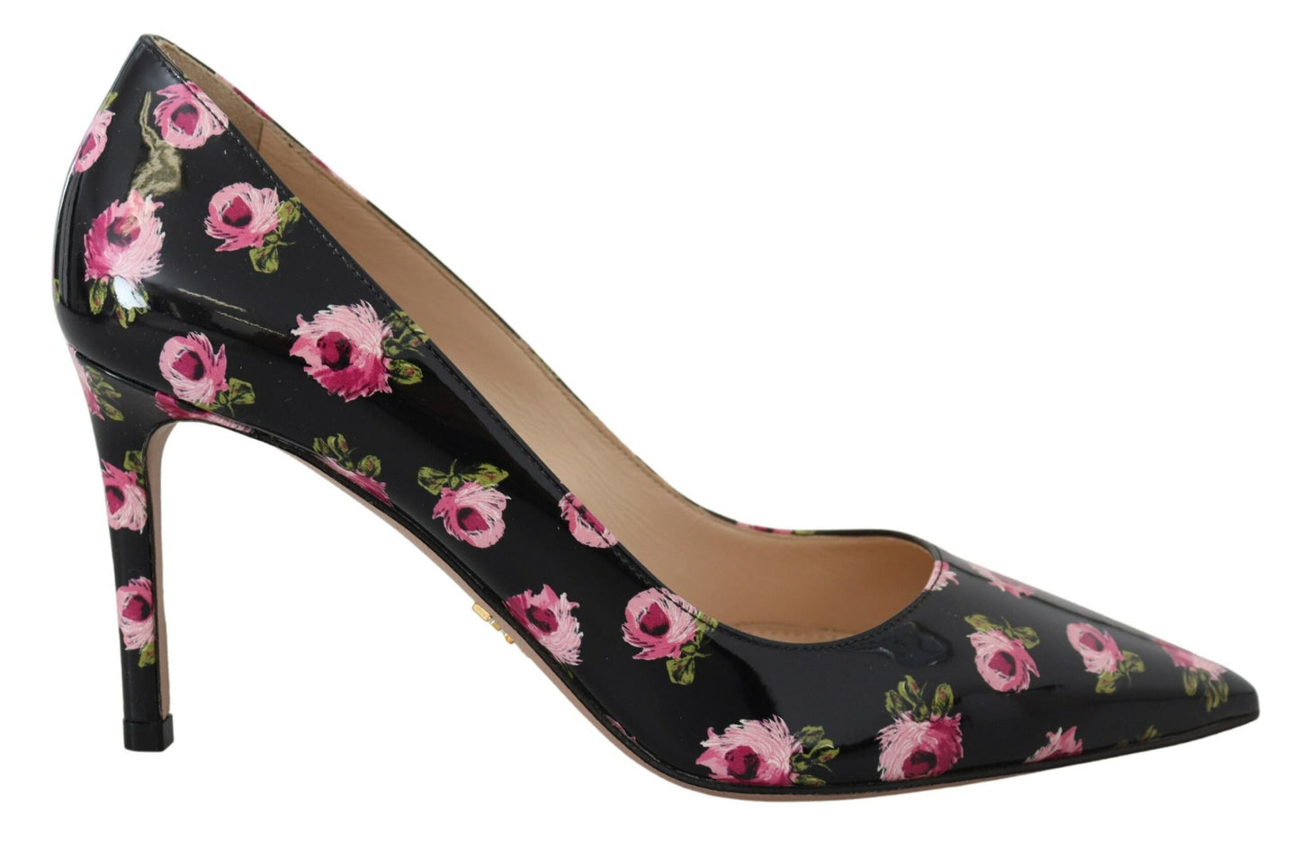 Escarpins Prada en cuir noir à talons aiguilles fleuris