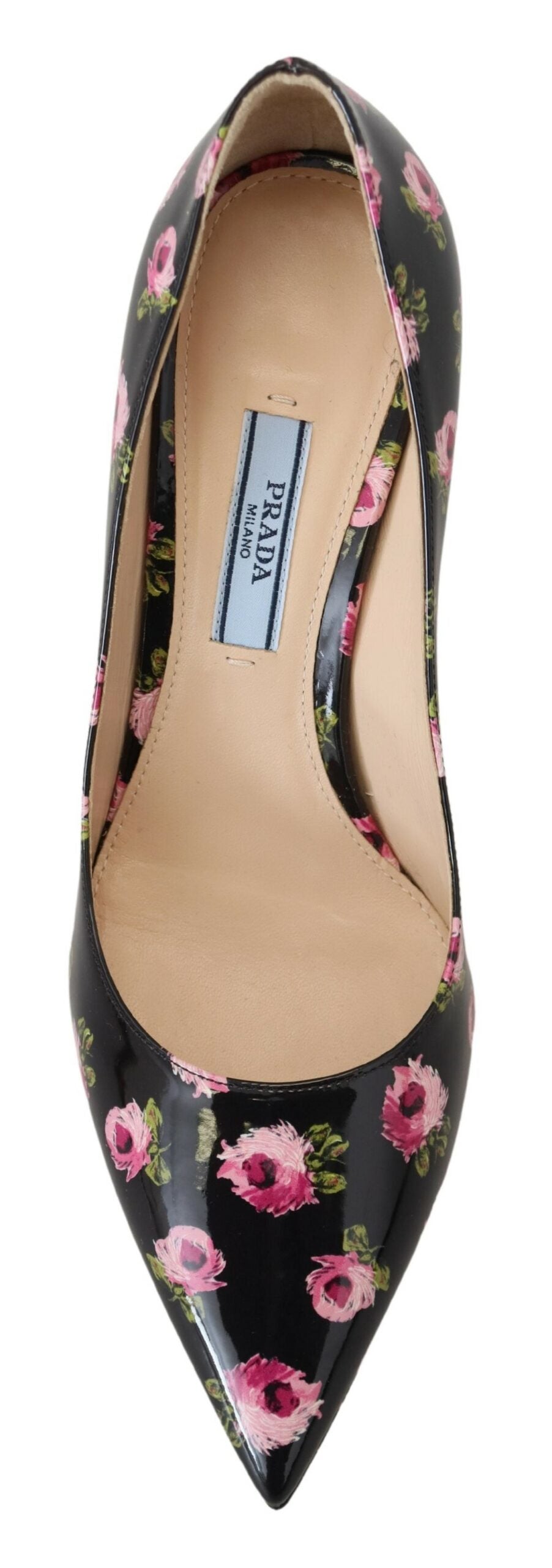 Escarpins Prada en cuir noir à talons aiguilles fleuris