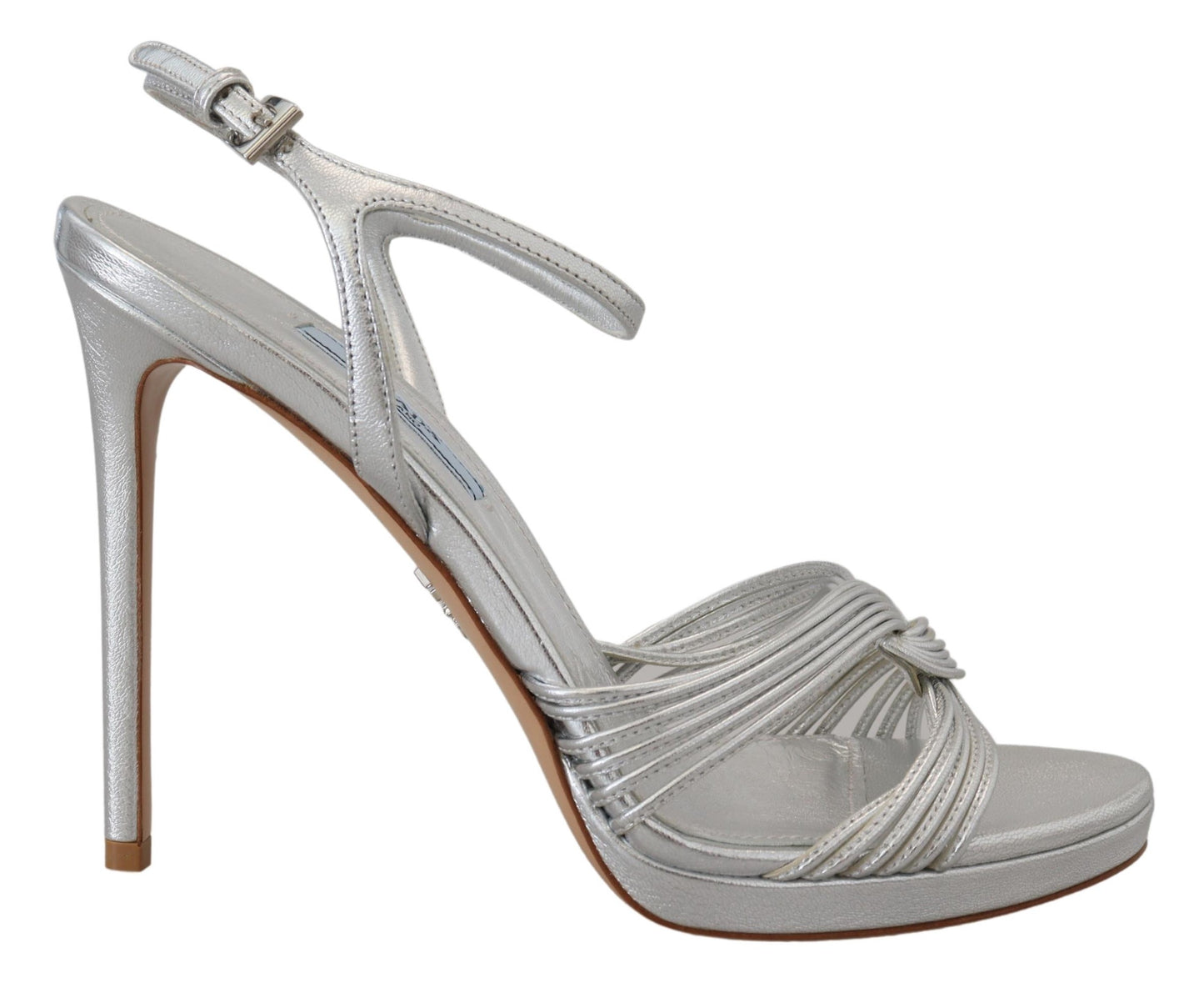 Sandales Prada en cuir argenté à brides cheville talons aiguilles