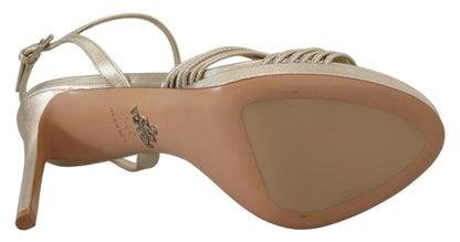 Sandales Prada en cuir doré à talon aiguille et brides de cheville