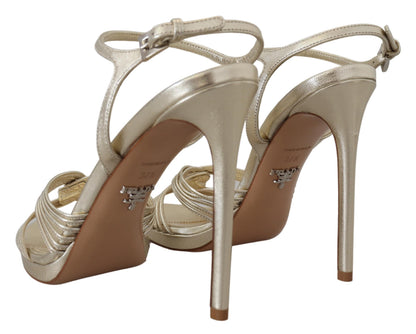 Sandales Prada en cuir doré à talon aiguille et brides de cheville