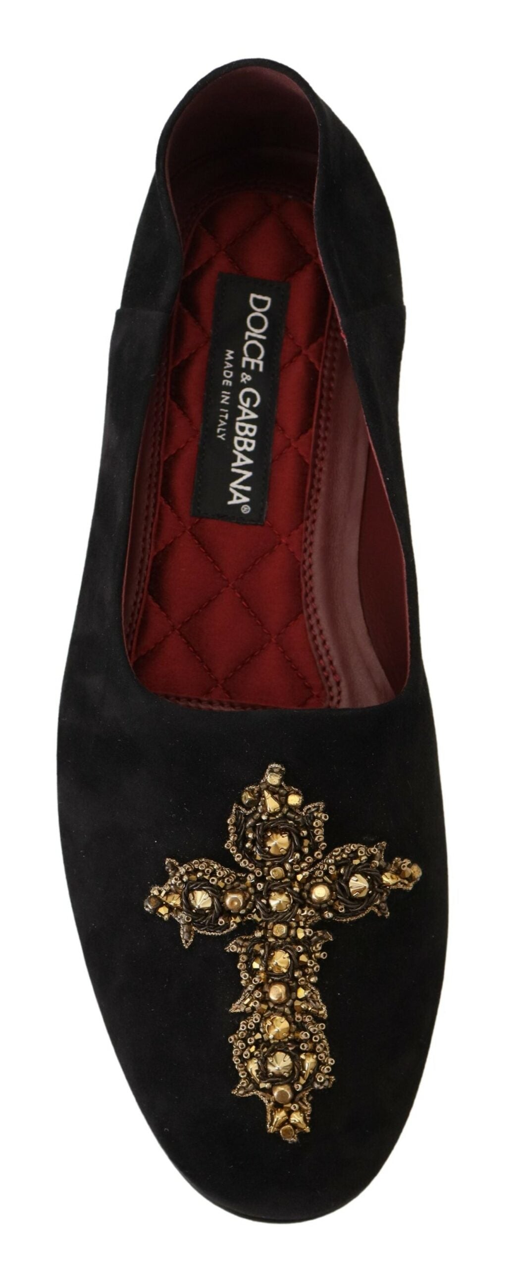 Chaussures Mocassins Dolce & Gabbana en Daim Noir et Croix Dorée à Enfiler