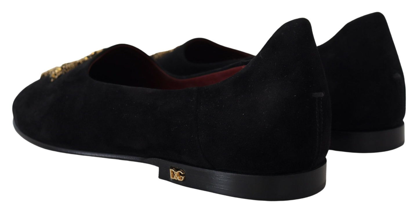 Chaussures Mocassins Dolce & Gabbana en Daim Noir et Croix Dorée à Enfiler