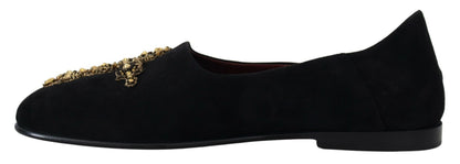 Chaussures Mocassins Dolce & Gabbana en Daim Noir et Croix Dorée à Enfiler