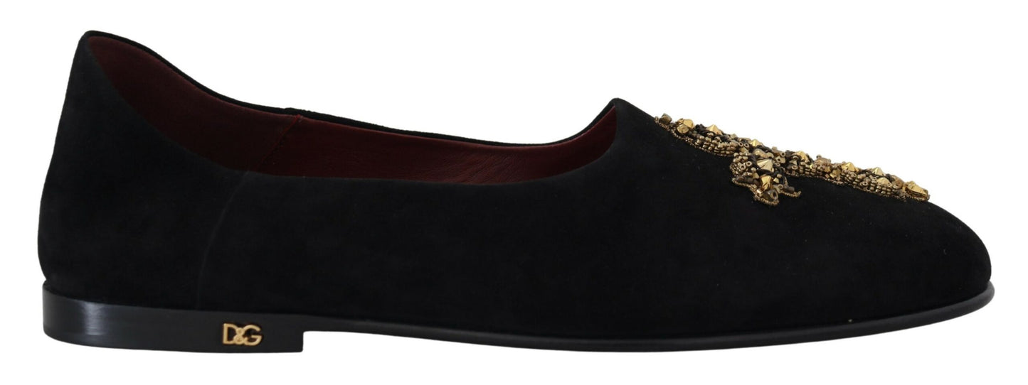 Chaussures Mocassins Dolce & Gabbana en Daim Noir et Croix Dorée à Enfiler