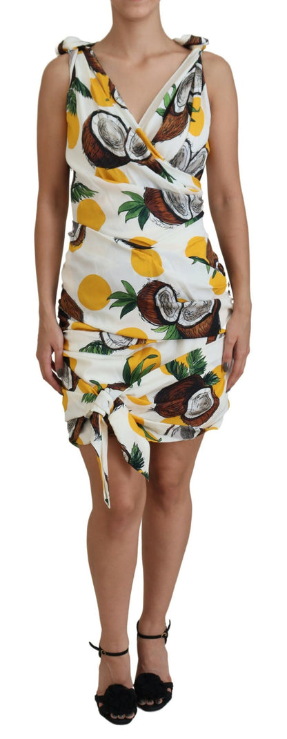 Mini-robe fourreau en soie Dolce & Gabbana blanche imprimé noix de coco