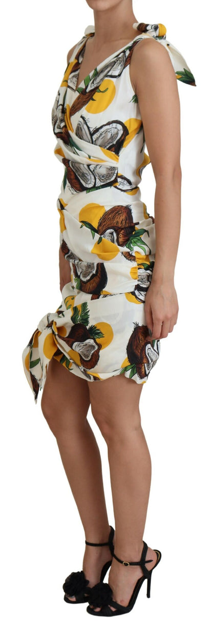 Mini-robe fourreau en soie Dolce & Gabbana blanche imprimé noix de coco