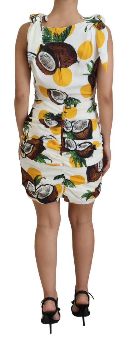 Mini-robe fourreau en soie Dolce & Gabbana blanche imprimé noix de coco