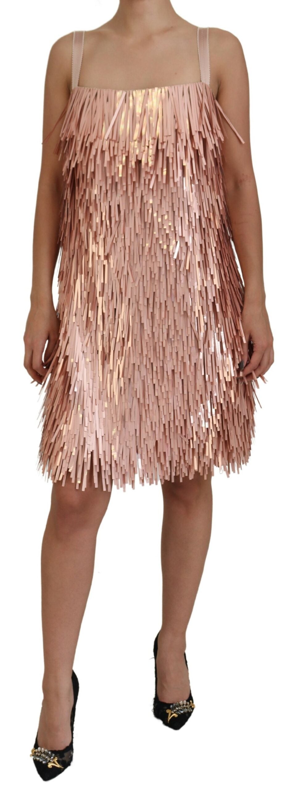 Robe trapèze sans manches Dolce & Gabbana en tissu scintillant rose